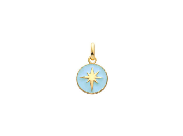 Médaille Arthus Bertrand Ma Mini Médaille Etoile en or jaune poli et laque bleu ciel, 10 mm