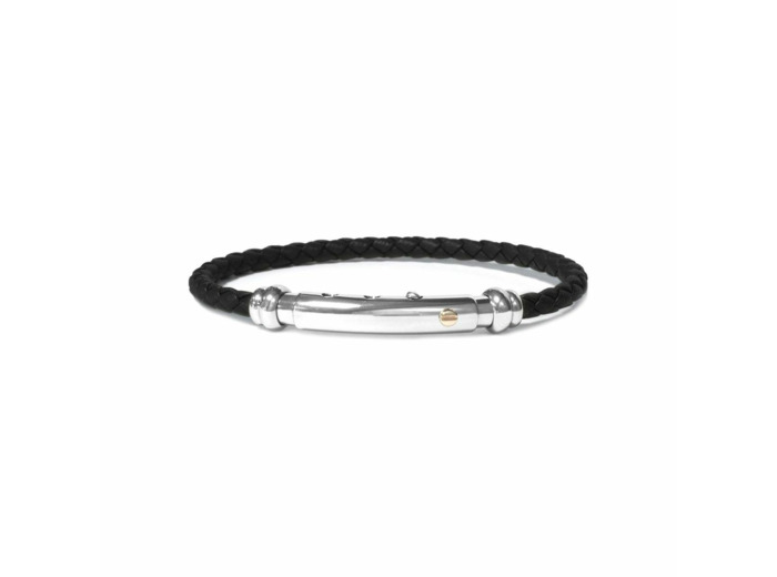 Bracelet Borsari Gioielli en acier, or rose et cuir noir