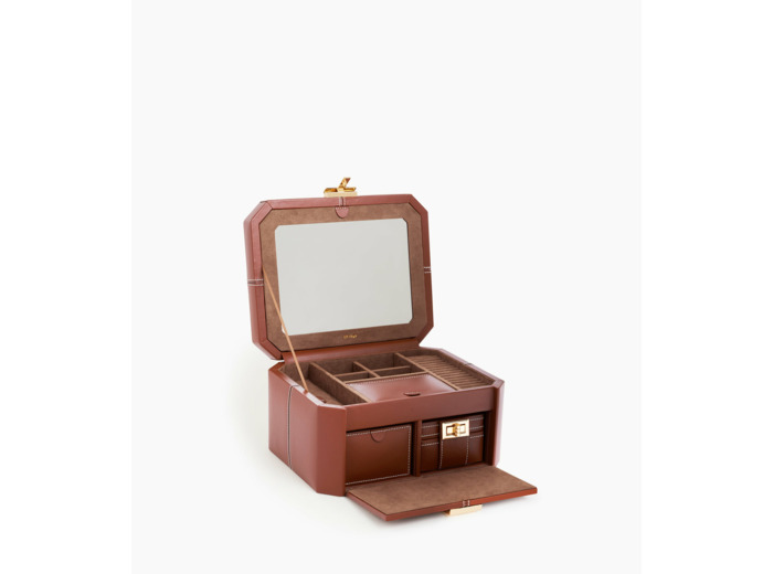Grande boite à bijoux fermoir T en cuir