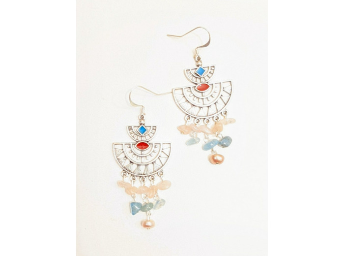 Boucles D'Oreille Maya Avec Morganites Et Aigues-Marines