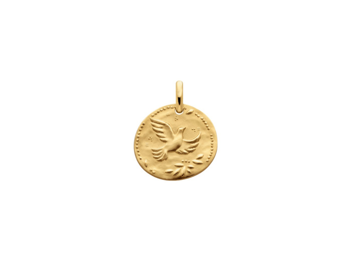 Médaille Arthus Bertrand galet Colombe aux Etoiles en or jaune sablé, 16mm