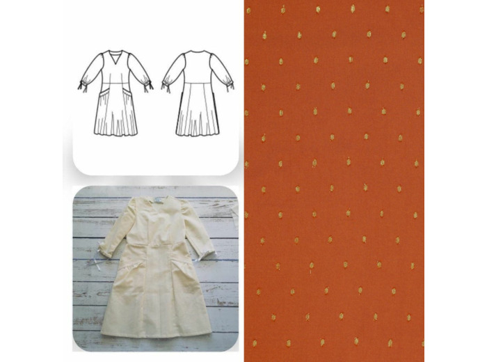 Christine Charles – Kit Couture Robe Eleanora Viscose Plumetis Dorés Couleur Rouille