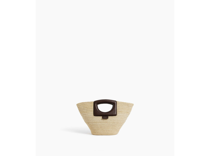 Petit sac à main en raphia naturel et cuir lisse végétal