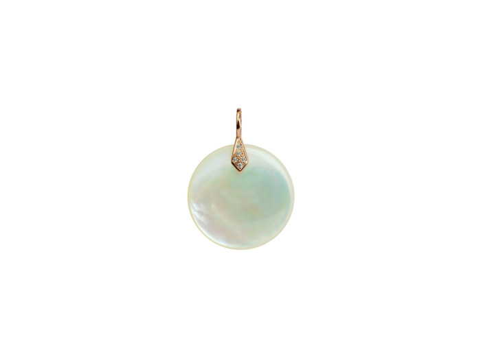 Pendentif Isabelle Langlois Clip Clap en or rose, nacre blanche et diamant