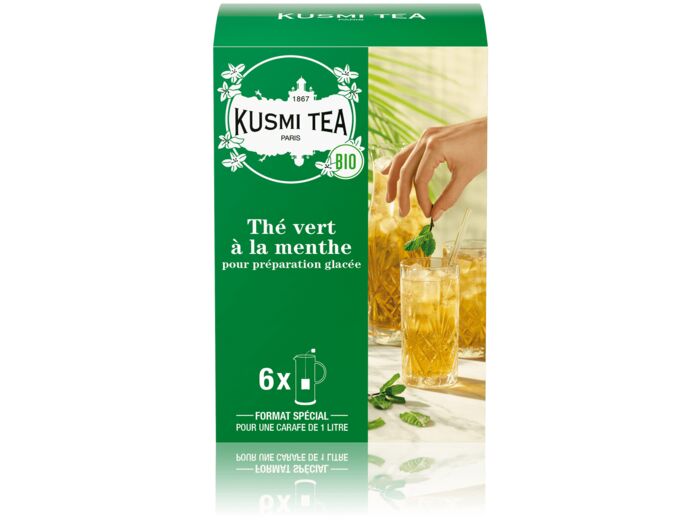 Thés Aromatisés Verts Vert Menthe Bio - Etui carton 6 grands sachets pour thé glacé - 48 gr