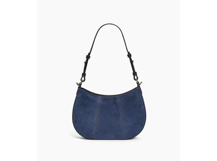 Petit sac demi-lune Juliette en cuir suède effet denim