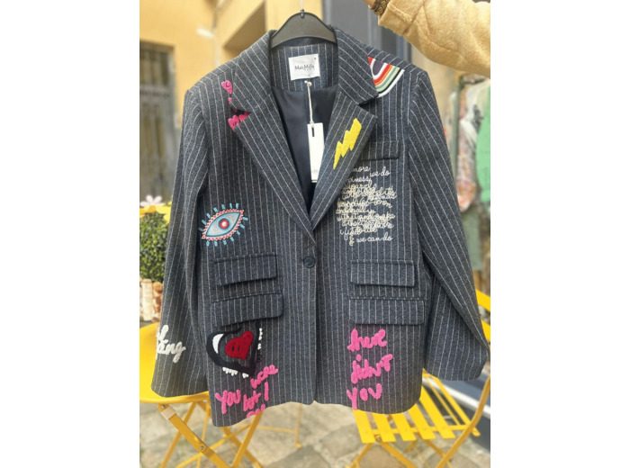Blazer oversize gris à rayures
