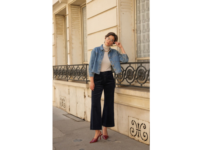 Pantalon Vivianne en velours bleu marine