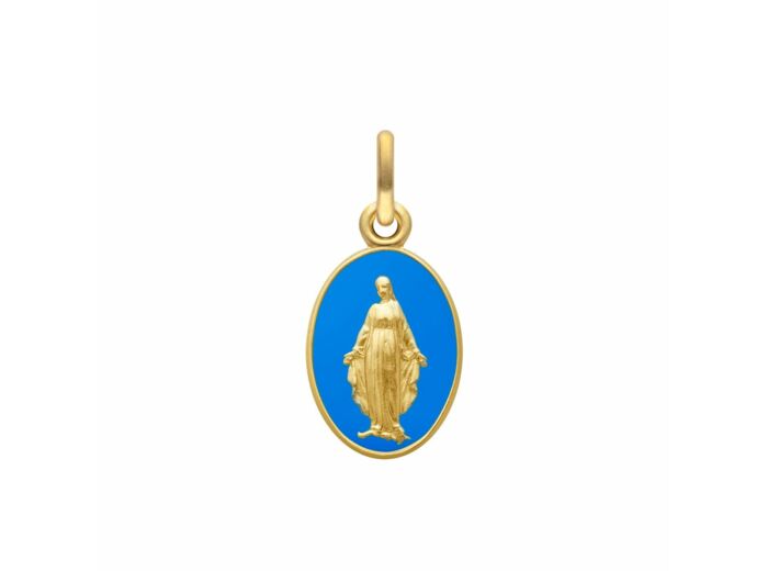 Médaille Arthus Bertrand Vierge Miraculeuse 2 faces 13 mm laque bleu roi or jaune sablé