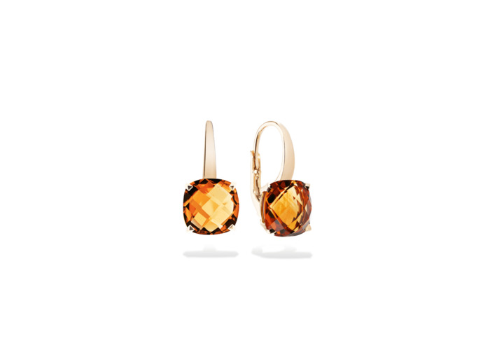 Boucles d'oreilles Cesare Pompanon Poppy Blue petit modèle en or rose et citrines Madère