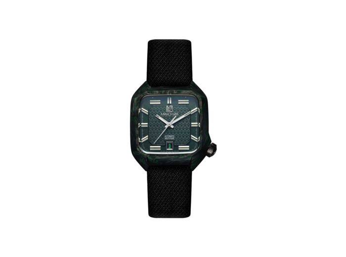Montre March LA.B Automatique 39 MM - Mars 2026 - Carbone - Jacquard Tissé en France Julien Faure Noir et Vert