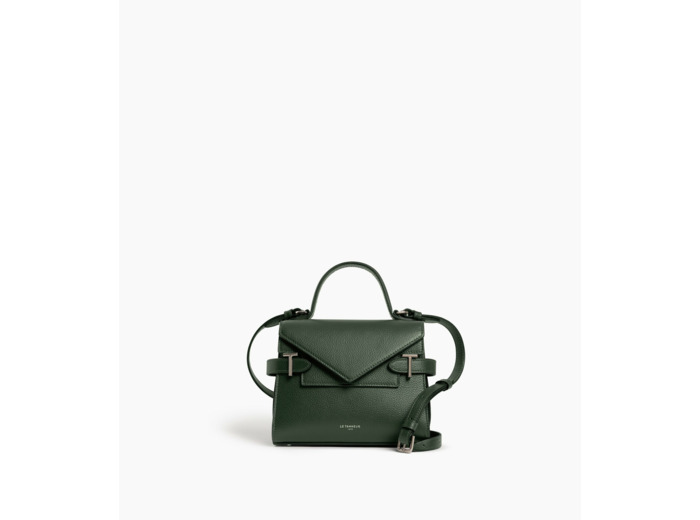 Petit sac à main double rabat Emilie en cuir grainé
