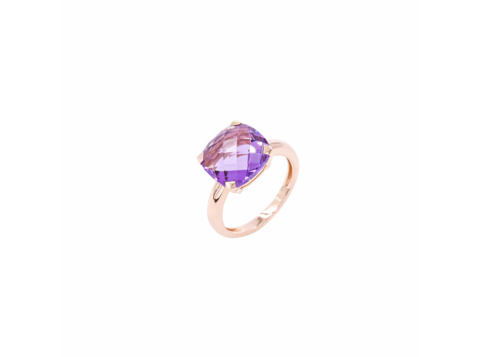 Bague Cesare Pompanon Poppy Blue moyen modèle en or rose et améthyste
