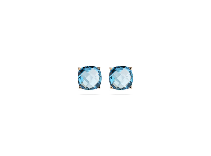Puces d'oreilles Cesare Pompanon Poppy Blue en or rose et topaze bleu london