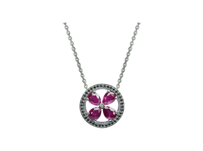 Collier Isabelle Langlois Jeton en or blanc, rubis, diamant noir et diamant