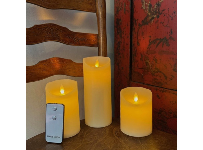 Coffret de 3 bougies Led en cire avec télécommande