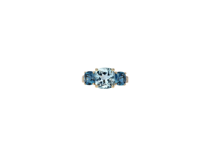 Bague Isabelle Langlois Pavé de Paris en or rose, topaze bleue, topaze Bleu London et diamant