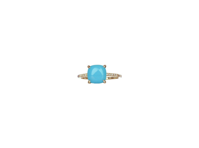 Bague Isabelle Langlois Talisman en or rose, turquoise et diamant