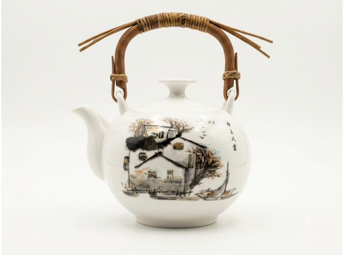 THÉIÈRE BLANCHE PORCELAINE ANSE BAMBOU 1L