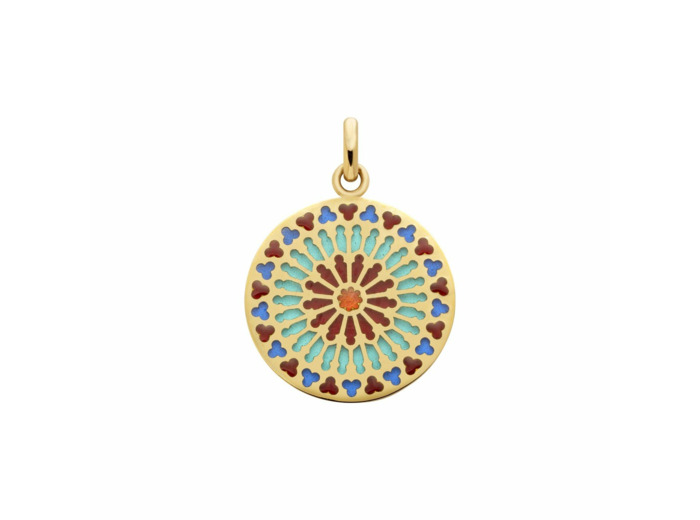 Médaille Arthus Bertrand Notre Dame de Paris Nord 18 mm émail turquoise violet translucide or jaune