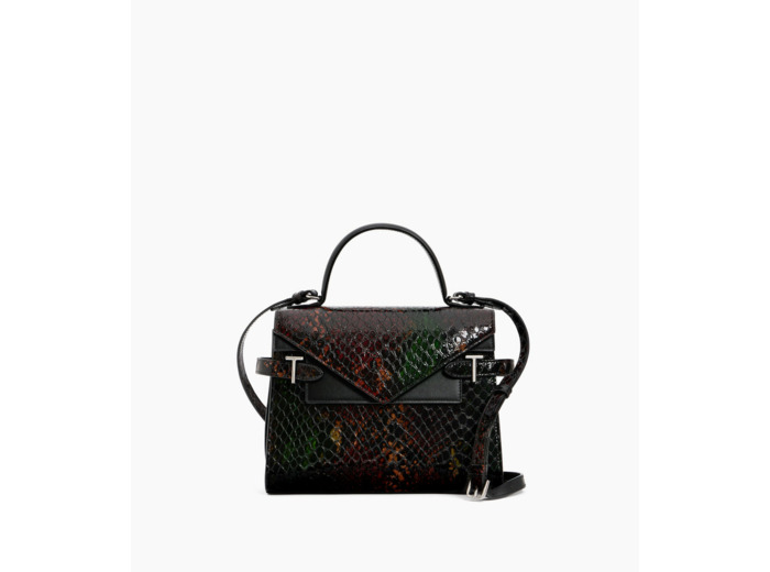 Sac à main double rabat moyen modèle Emilie en cuir effet python