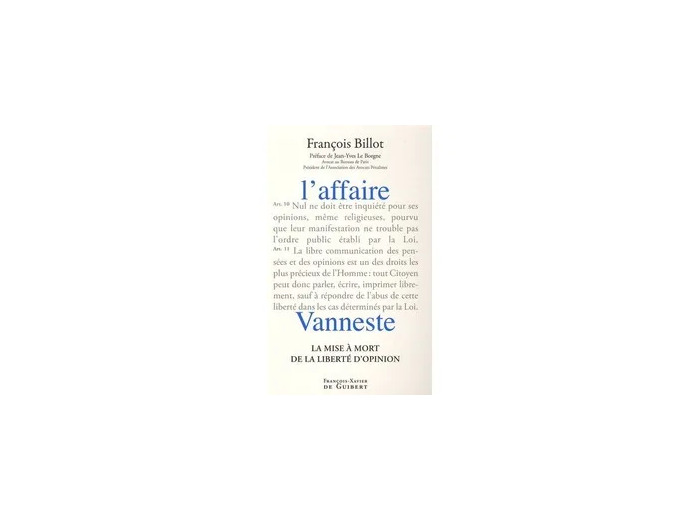 Livre L'affaire Vanneste - François Billot