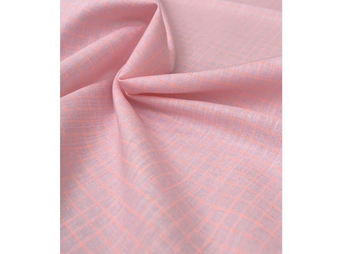 Singulière par Cousette - Tissu Coton Imprimé "Koy" Carreaux Orange Fluo sur le Fond Rose Tendre
