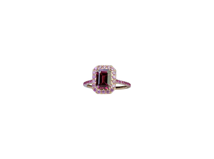 Bague Isabelle Langlois Princesse Mathilde en or rose, rhodolite et saphir rose