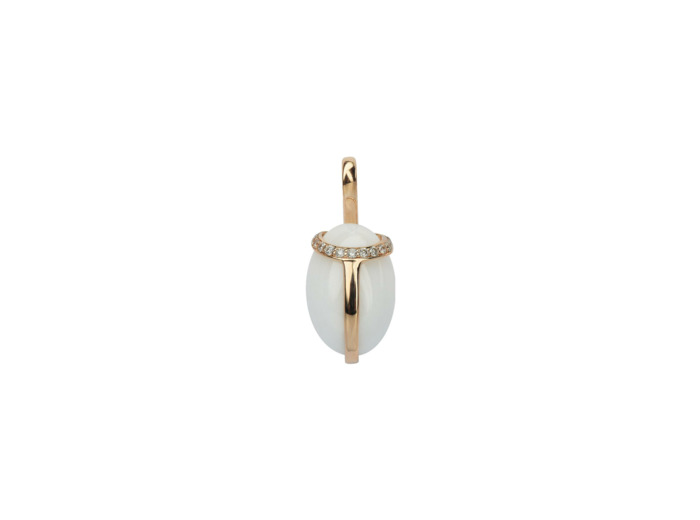 Pendentif Isabelle Langlois Khepri en or rose, agate blanche et diamant