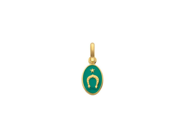 Médaille Arthus Bertrand Ma Mini Médaille Fer à Cheval en or jaune et laque émeraude, 10 mm