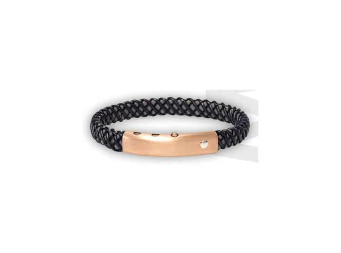 Bracelet Borsari en métal doré rose, or blanc et cuir gris