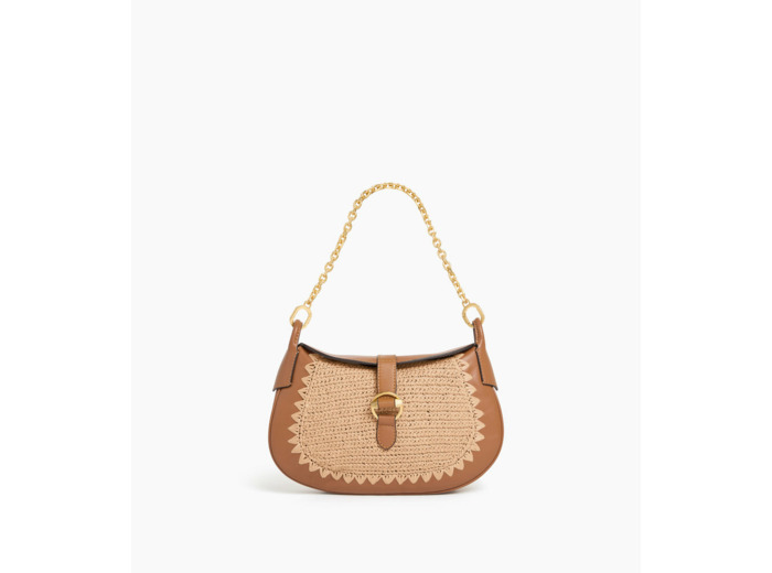 Petit sac bandoulière Pia effet raphia et cuir lisse