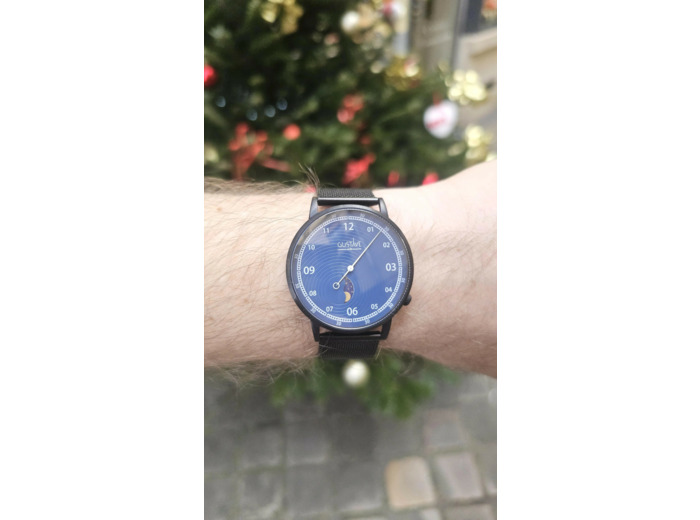 Montre Gustave & Cie GEORGES 12H - NOIR ET BLEU Bracelet milanais noir