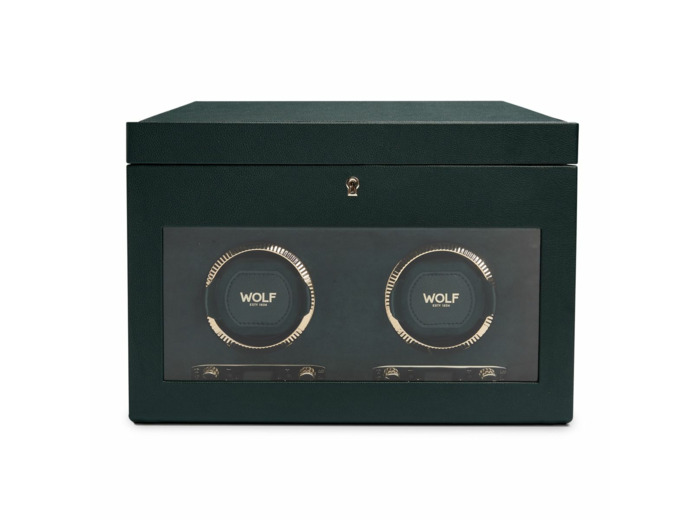 Remontoir pour 2 montres automatiques Wolf 1834 British Racing Green en cuir vegan vert