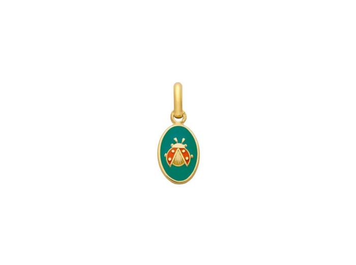 Médaille Arthus Bertrand Ma Mini Médaille Coccinelle en or jaune sablé et laque émeraude, 10 mm