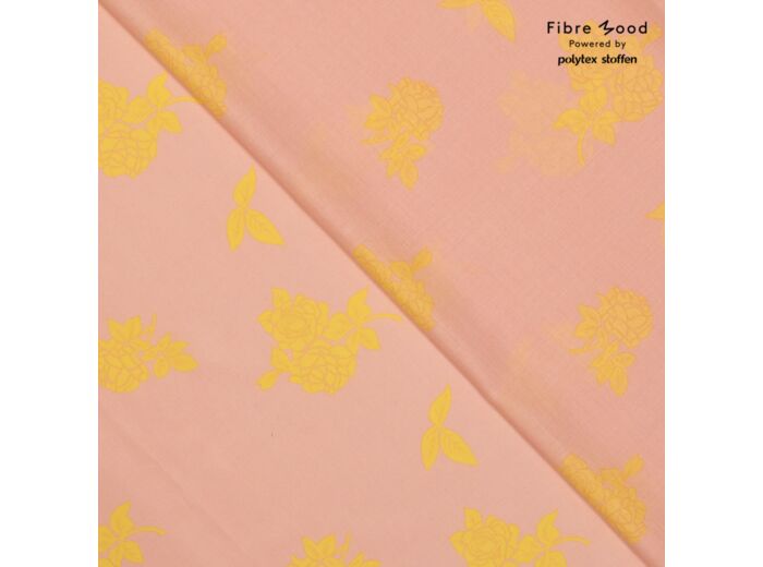 Fibre Mood - Tissu Batiste de Coton "Simone" Rose Pale à Motif Fleurs Jaunes