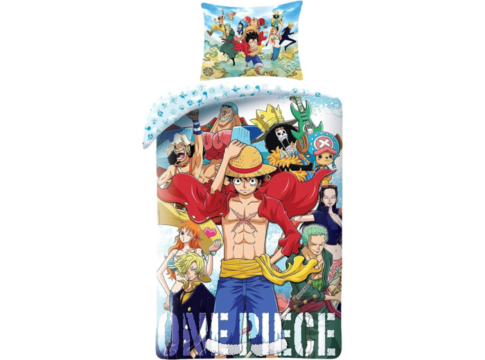 [LITERIE] ONE PIECE - Monkey D. Luffy et divers personnages Parure de lit en coton, housse de couette 140 x 200 cm et taie d'oreiller 70 x 90 cm