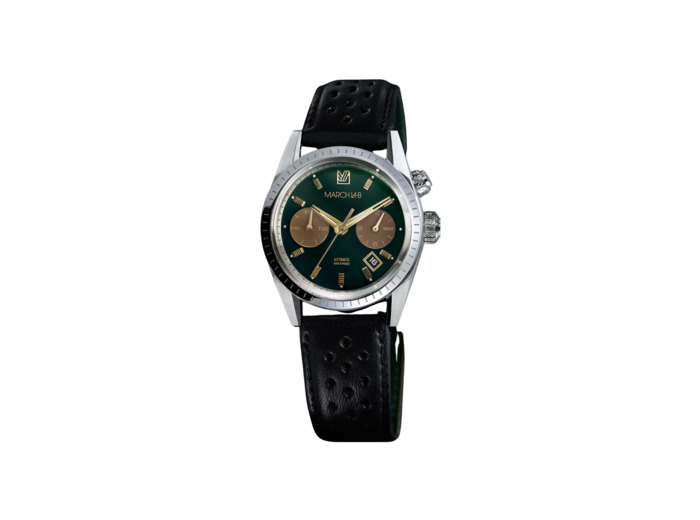 Montre March LA.B Agenda Automatique - Private  Emerald - Harisson perforé  Noir