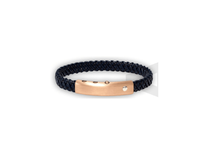 Bracelet Borsari en métal doré rose, or blanc et cuir bleu