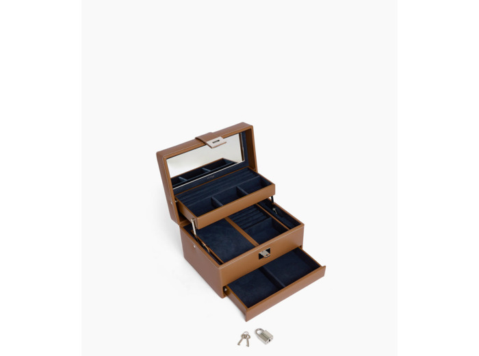 Boite à bijoux moyen modèle ouverture automatique en cuir