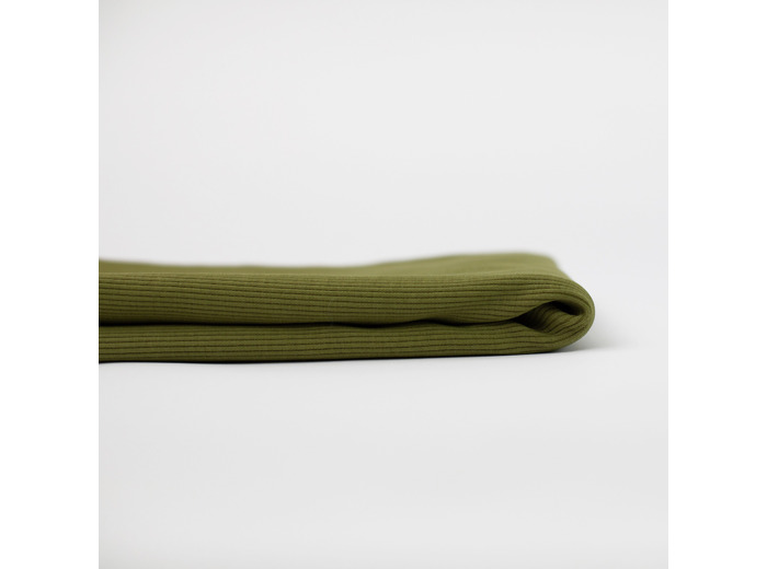 See You at Six - Tissu Jersey Bord-Cotes Épais Uni Couleur Vert Mousse de Tourbe