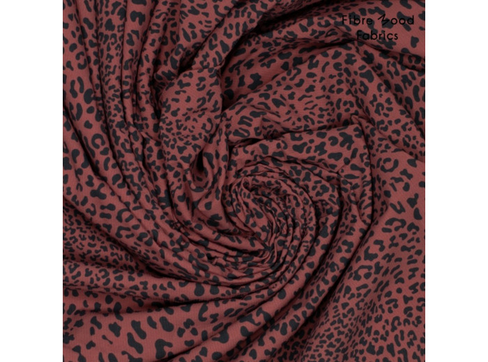 Fibre Mood - Tissu Nylon Déperlant pour Vêtements de Sport et Plein Air "Juno" - Motif Léopard sur le Fond Rouille