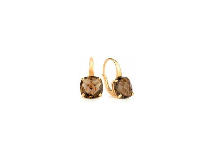 Boucles d'oreilles Cesare Pompanon Poppy Blue petit modèle en or rose et quartz fumé