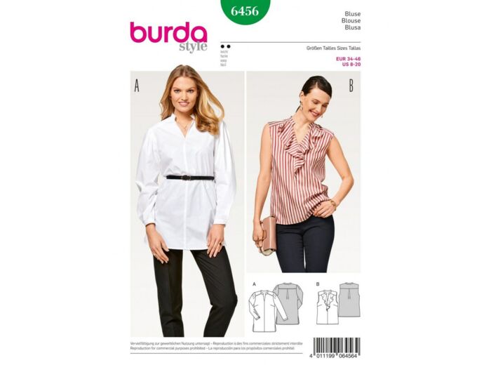Burda Style – Patron Femme Blouse Col Droit n°6456 du 34 au 46