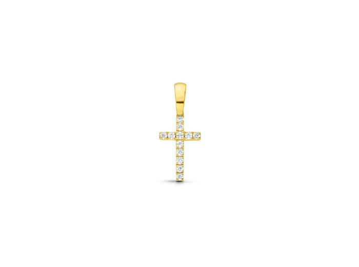 Pendentif Arthus Bertrand Croix Fil Carré 10mm en or jaune et diamants