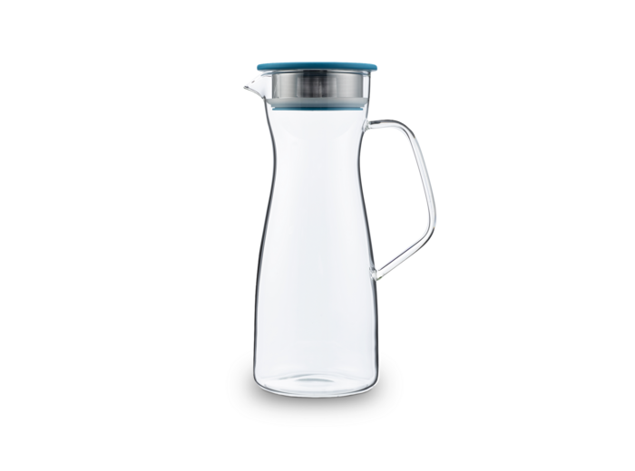 T.TOTEM Carafe à thé glacé 1,1L en verre avec filtre et couvercle turquoise