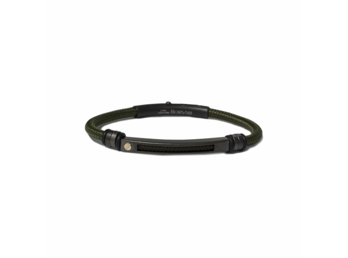 Bracelet Borsari Gioielli en acier pvd noir, or rose et polyester vert