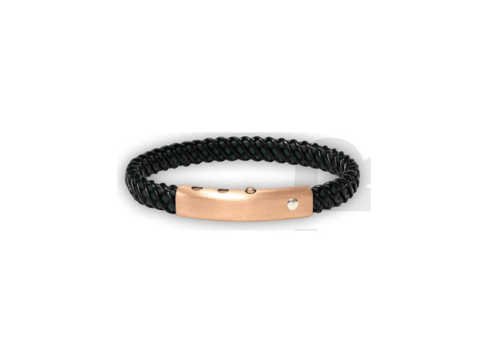 Bracelet Borsari en métal doré rose, or blanc et cuir vert