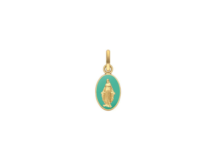 Médaille Arthus Bertrand Les Miraculeuses 10mm en or jaune, laqué vert d'eau