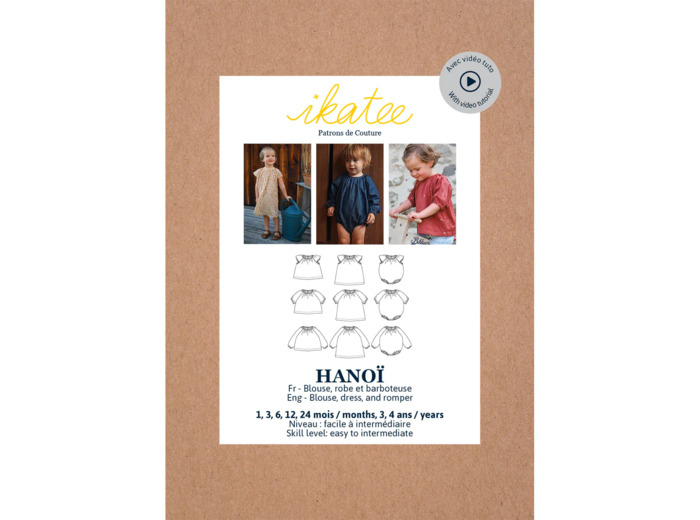 Ikatee – Patron Bébé Blouse, Robe et Rarboteuse "Hanoï" de 1 mois à 4 ans